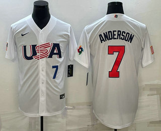 Men%27s USA Baseball #7 Tim Anderson Number 2023 White World Baseball Classic Stitched Jerseys